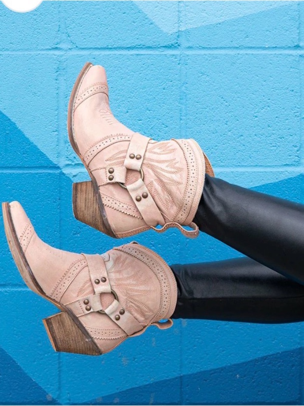 Women's Pink Western Ankle Boots - Stylish Harness Detail 9.5